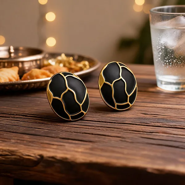 Black_Enamel_Gold_Plated_Oval_Stud_Earrings_For_Women