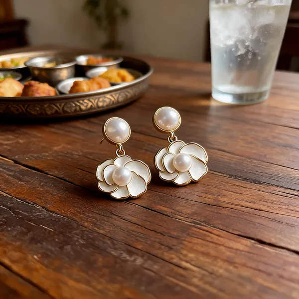 White_Enamel_Pearl_Floral_Drop_Earrings_For_Women