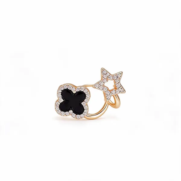 Black_Enamel_Clover_Star_Crystal_Ear_Cuff_Earrings_For_Women