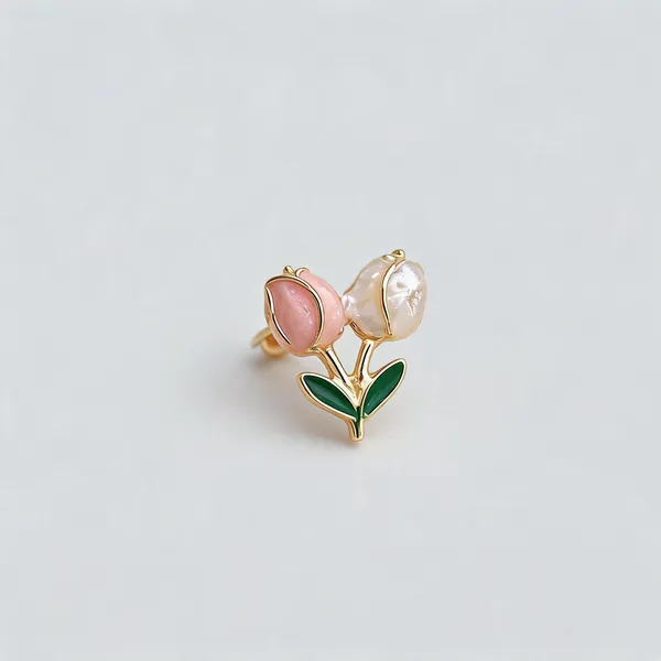 Gold_Enamel_Pink_Floral_Stud_Earrings_For_Women