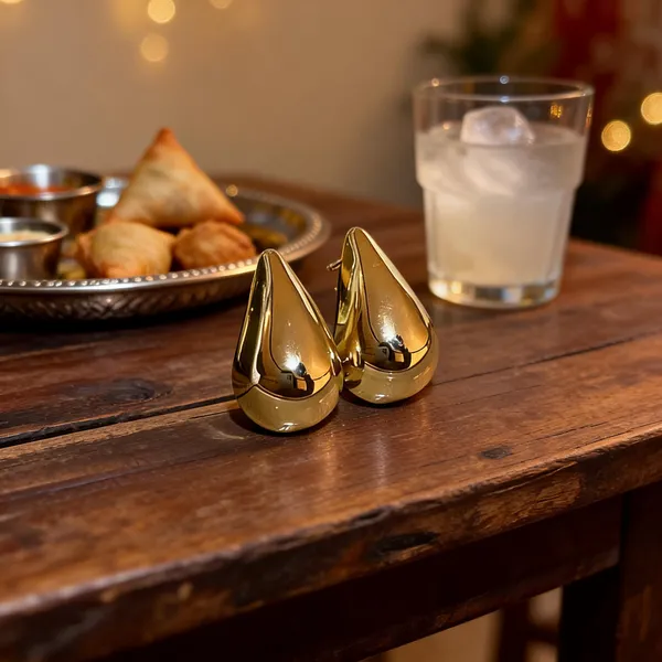 Gold_Plated_Polished_Teardrop_Stud_Earrings_For_Women