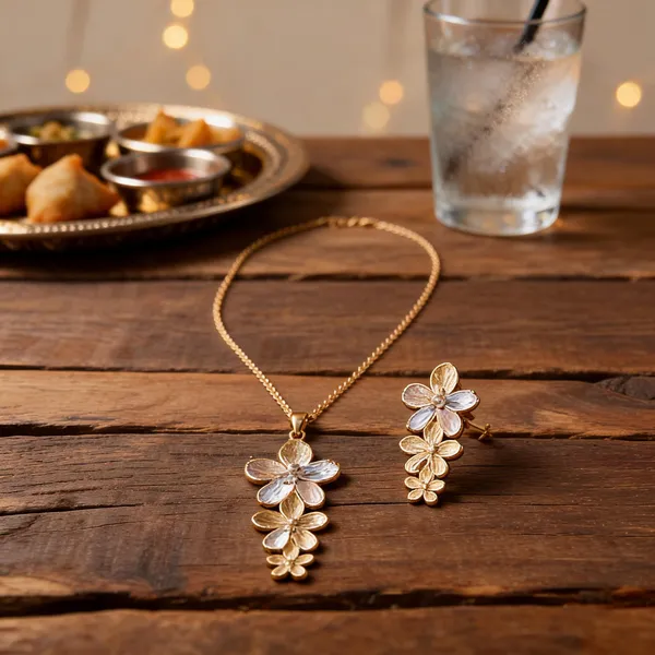 Gold_Floral_Crystal_Embellished_Necklace_And_Earrings_Set_For_Women