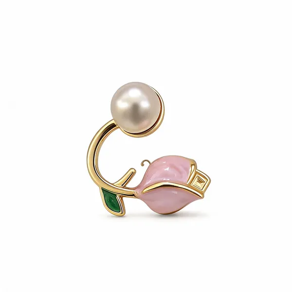 Pink_Pearl_Stone_Green_Accent_Gold_Hoop_Earrings_For_Women