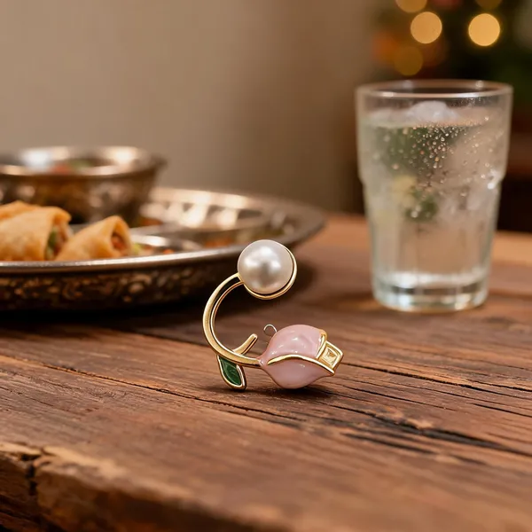 Pink_Pearl_Stone_Green_Accent_Gold_Hoop_Earrings_For_Women
