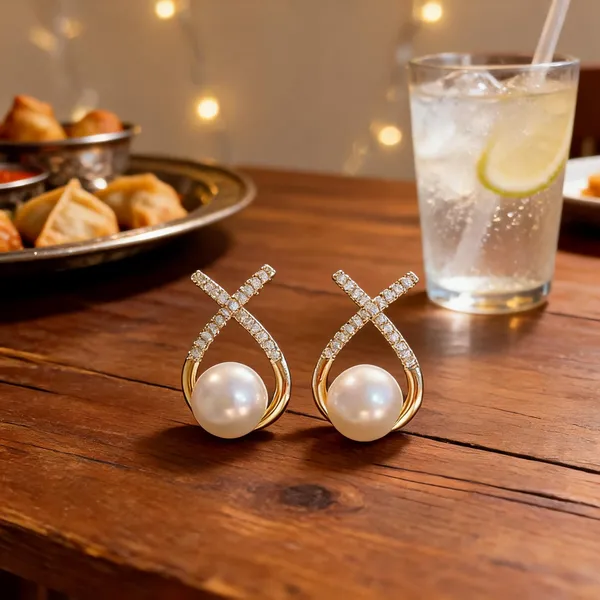 Gold_Stainless_Steel_Pearl_Crystal_Cross_Stud_Earrings_For_Women