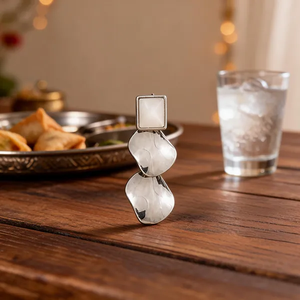 White_Enamel_Silver_Trim_Geometric_Drop_Earrings_For_Women
