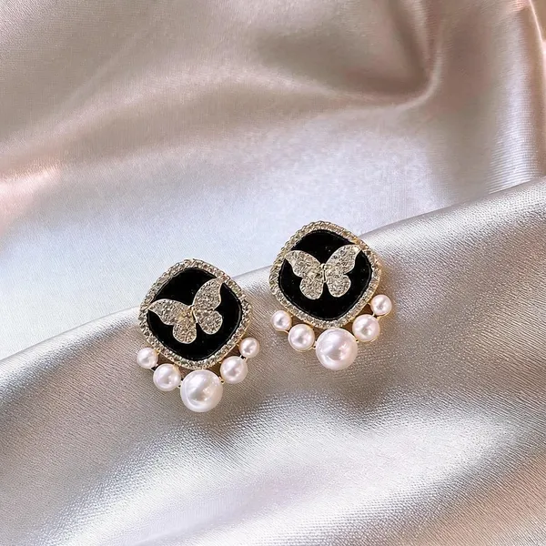 Black_Enamel_Gold_Butterfly_Crystal_Pearl_Stud_Earrings_For_Women