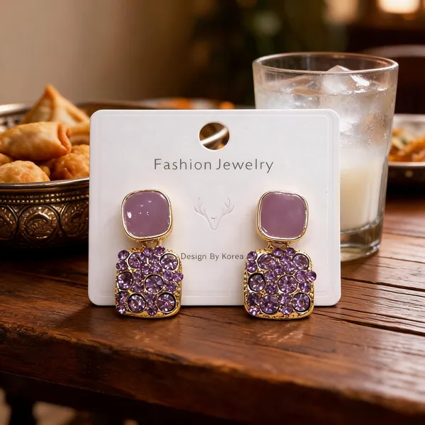 Purple_Stone_Gold_Tone_Two_Tier_Drop_Earrings_For_Women