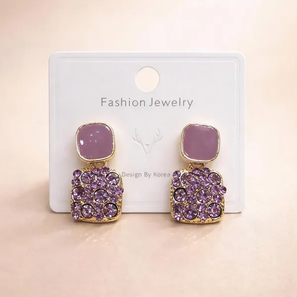 Purple_Stone_Gold_Tone_Two_Tier_Drop_Earrings_For_Women
