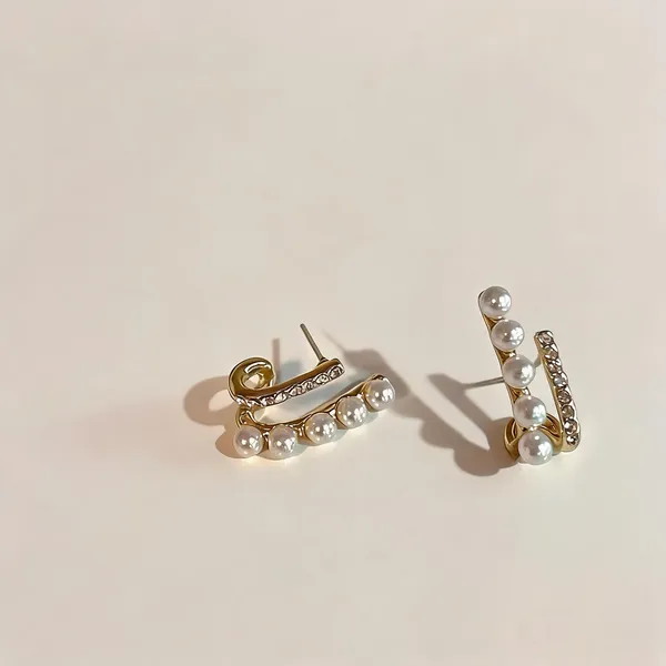 Gold_Pearl_Crystal_Double_Row_Stud_Earrings_For_Women
