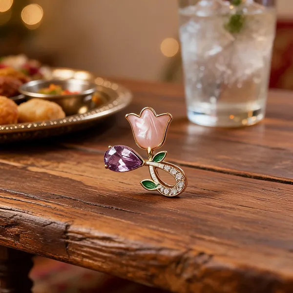Pink_Purple_Stone_Gold_Plated_Floral_Stud_Earrings_For_Women