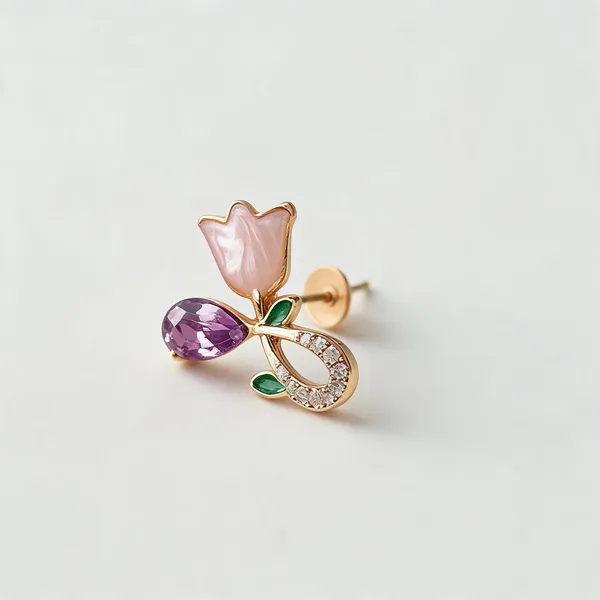 Pink_Purple_Stone_Gold_Plated_Floral_Stud_Earrings_For_Women