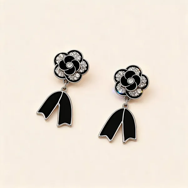 Black_Enamel_Flower_Crystal_Bow_Drop_Earrings_For_Women