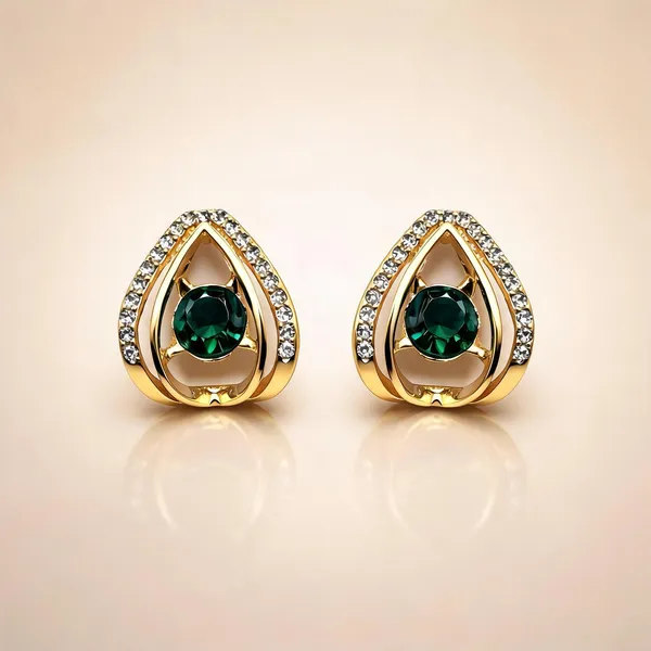 Green_Gold_Plated_Teardrop_Stud_Earrings_For_Women