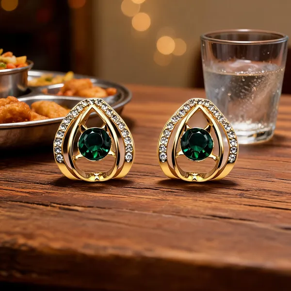 Green_Gold_Plated_Teardrop_Stud_Earrings_For_Women