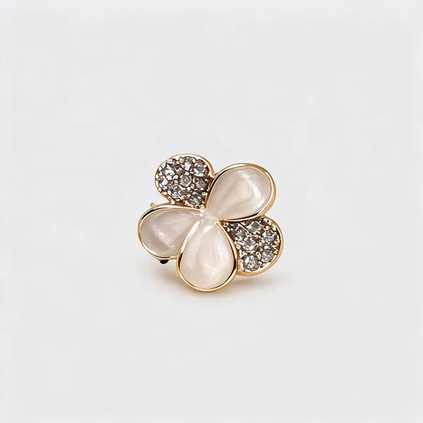 White_Opal_Stone_Gold_Tone_Floral_Stud_Earrings_For_Women