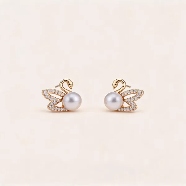 Gold_Pearl_Swan_Crystal_Stud_Earrings_For_Women