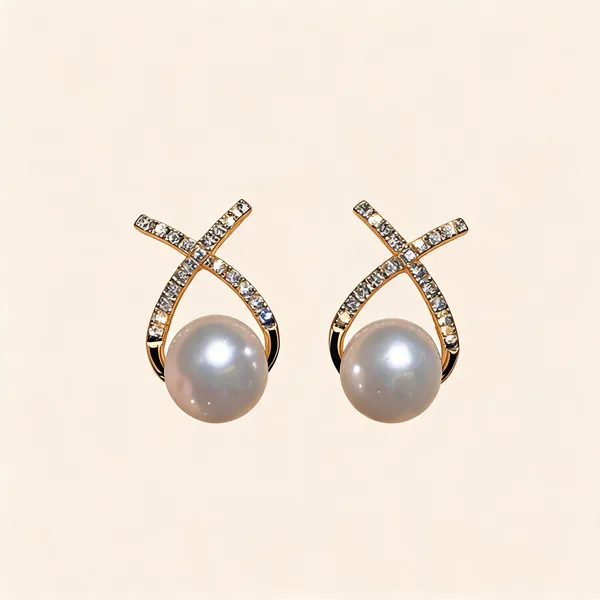 Gold_Crystal_Cross_Pearl_Drop_Stud_Earrings_For_Women