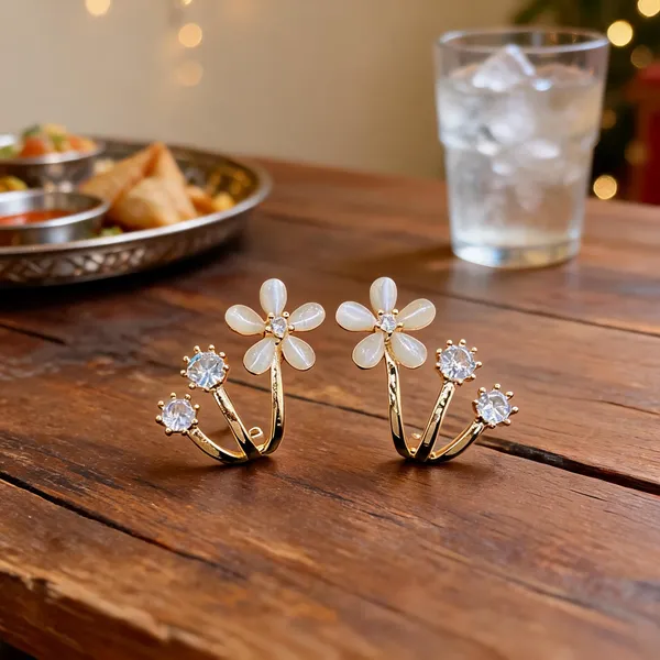 White_Enamel_Gold_Tone_Floral_Crystal_Stud_Earrings_For_Women