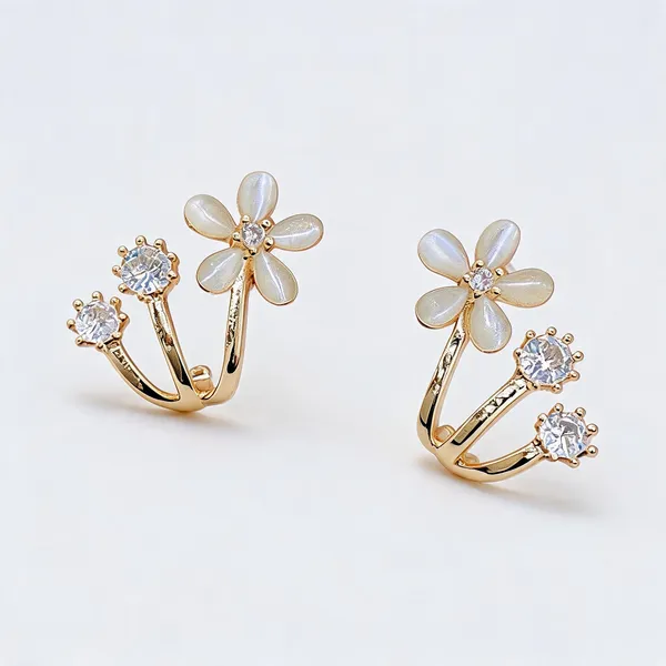 White_Enamel_Gold_Tone_Floral_Crystal_Stud_Earrings_For_Women