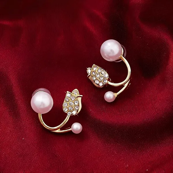 Gold_Pearl_Crystal_Tulip_Curved_Ear_Jacket_Earrings_For_Women