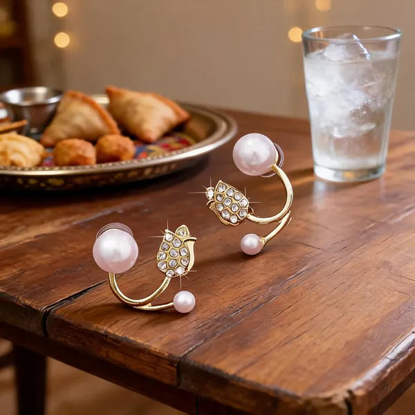 Gold_Pearl_Crystal_Tulip_Curved_Ear_Jacket_Earrings_For_Women