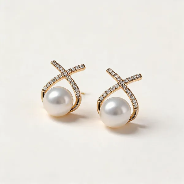 Gold_Stainless_Steel_Crystal_Cross_Pearl_Drop_Earrings_For_Women