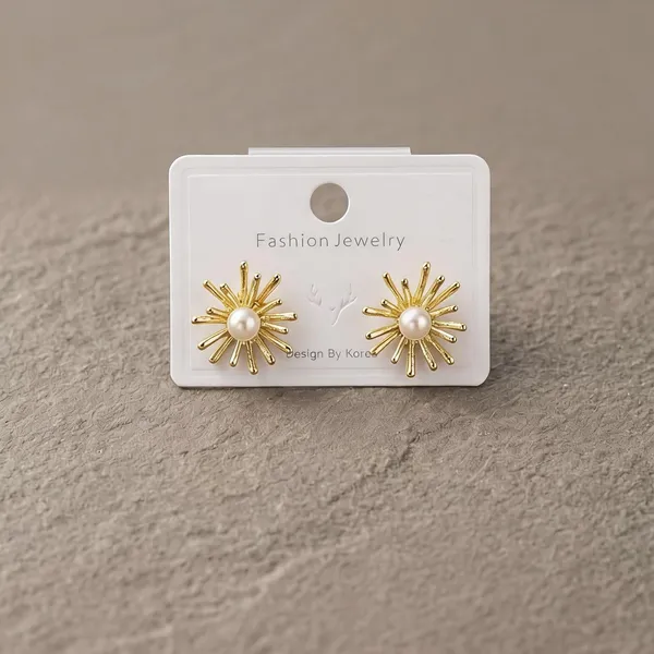 Gold_Stainless_Steel_Pearl_Sunburst_Stud_Earrings_For_Women