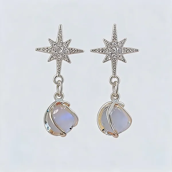 Silver_Stainless_Steel_Star_Moonstone_Drop_Earrings_For_Women