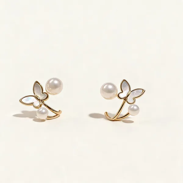White_Enamel_Butterfly_Pearl_Stud_Earrings_For_Women