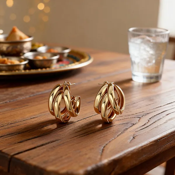 Gold_Plated_Twisted_Triple_Hoop_Earrings_For_Women