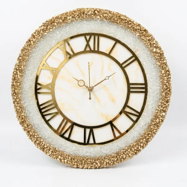 MKL_Resin_Arts_Premium_White_Marble_Crystal_Wall_Clock_|_Gold_Border_|_14_Inch_Silent_Quartz_Clock