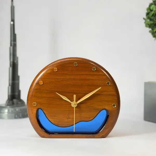 MKL_Resin_Arts_Ocean_Blue_Resin_&_Teak_Wood_Table_Clock_–_7_Inch