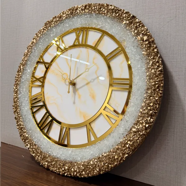 MKL_Resin_Arts_Premium_White_Marble_Crystal_Wall_Clock_|_Gold_Border_|_14_Inch_Silent_Quartz_Clock