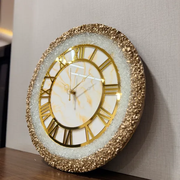 MKL_Resin_Arts_Premium_White_Marble_Crystal_Wall_Clock_|_Gold_Border_|_14_Inch_Silent_Quartz_Clock