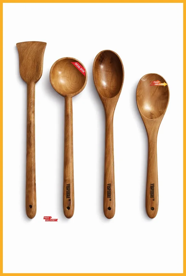 Pack_Of_4_Neem_Wood_Flat_Spatula,_Ladle,_Serving_And_Rice_Serving_Spoon
