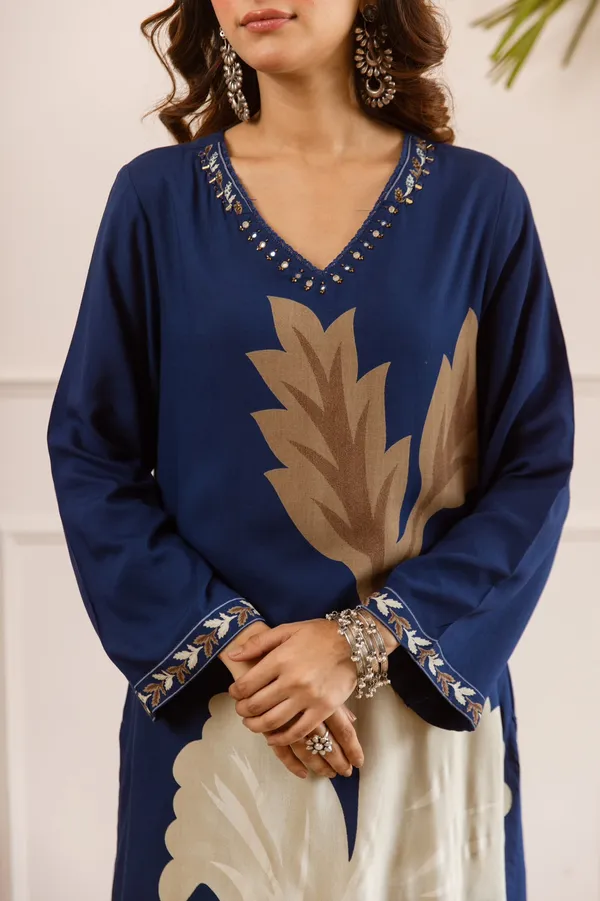 Navy_Blue_German_Rayon_Floral_Print_Kurta_For_Women