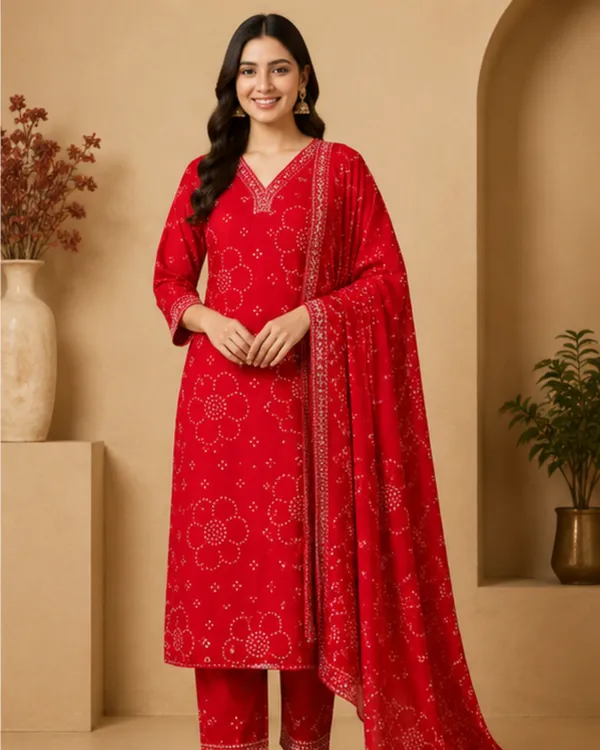 Red_Cotton_Printed_Kurta_Set_for_Women