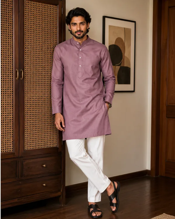 100%_Linen_Mauve_Straight_Fit_Kurta_for_Men