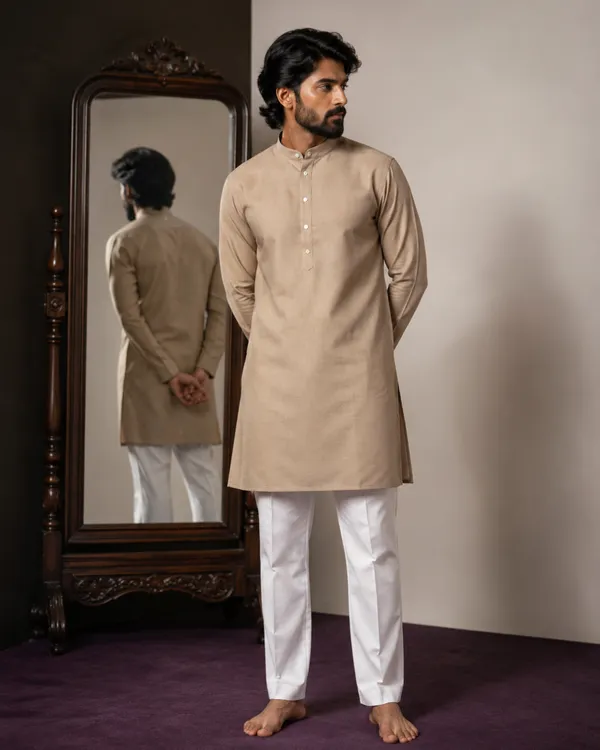 100%_Linen_Beige_Straight_Fit_Kurta_for_Men