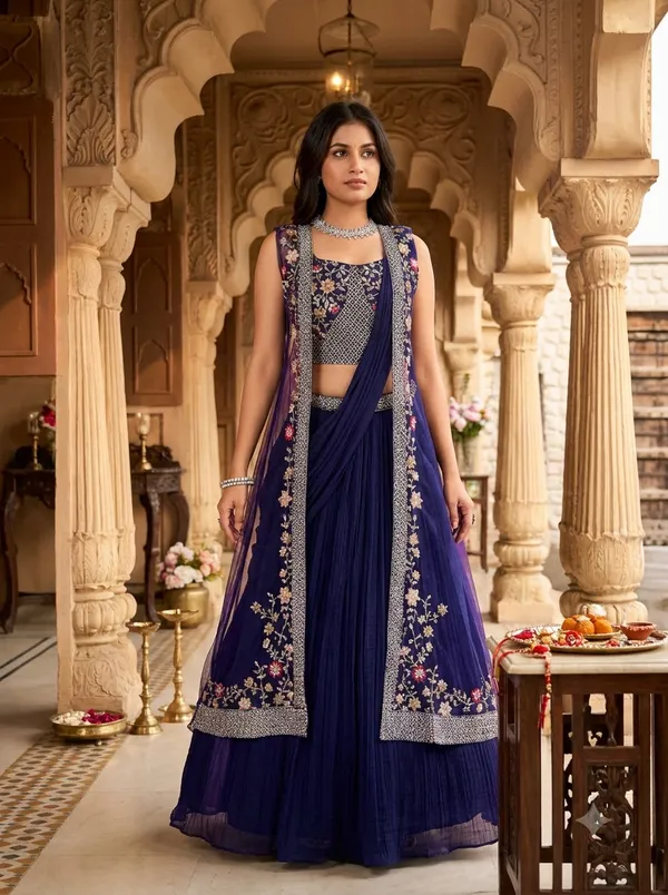 Navy_Embroidered_Jacket_Style_Lehenga_Set_for_Women