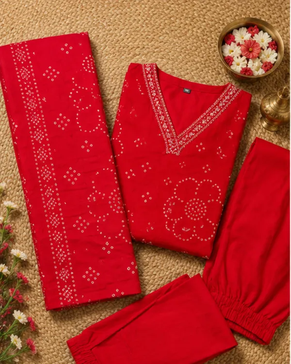 Red_Cotton_Printed_Kurta_Set_for_Women