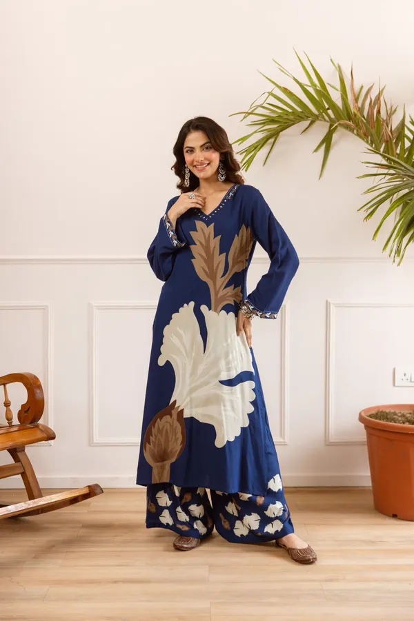 Navy_Blue_German_Rayon_Floral_Print_Kurta_For_Women