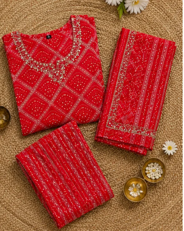 Red_Printed_3_piece_Kurta_Set_For_Women
