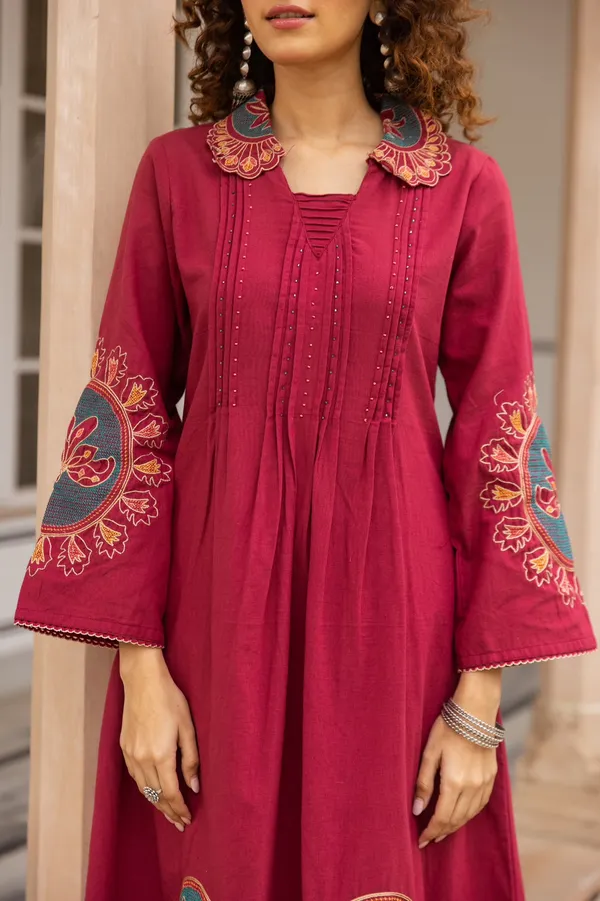 Maroon_German_Rayon_Embroidered_Kurta_With_Palazzo_For_Women