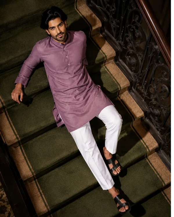 100%_Linen_Mauve_Straight_Fit_Kurta_for_Men