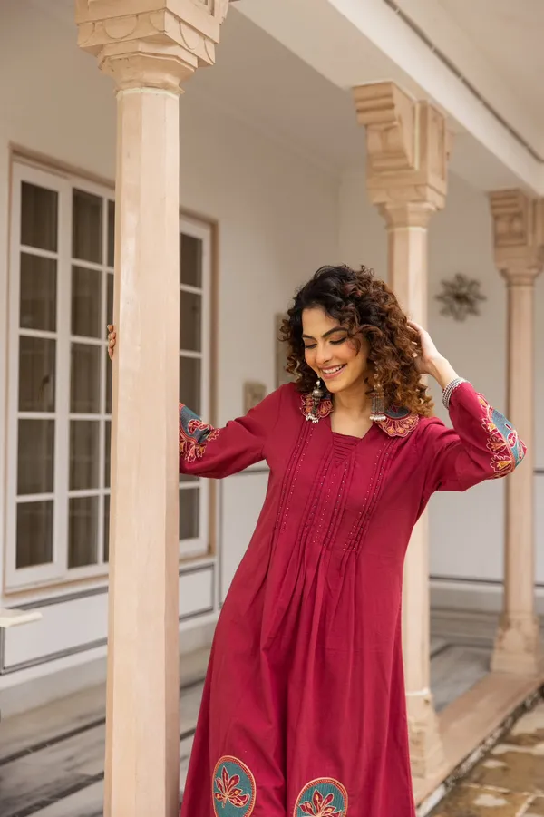 Maroon_German_Rayon_Embroidered_Kurta_With_Palazzo_For_Women