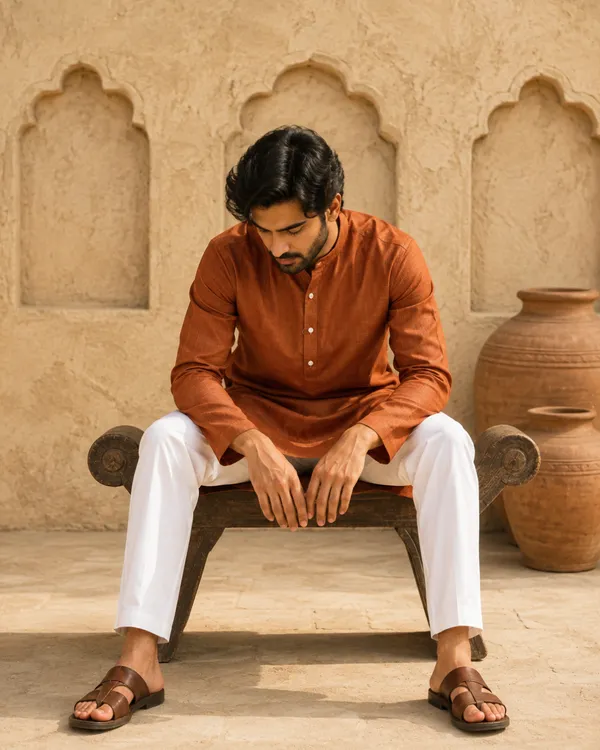 100%_Linen_Orange_Straight_Kurta_for_Men