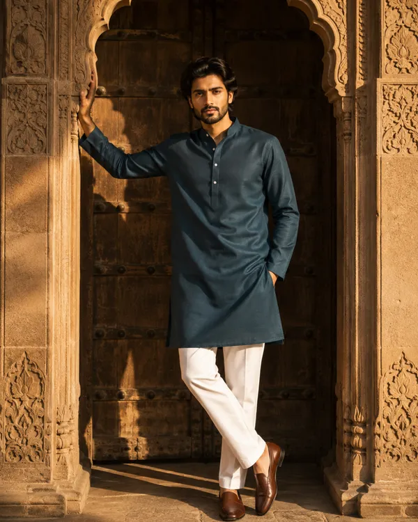 100%_Linen_Blue_Straight_Fit_Kurta_for_Men