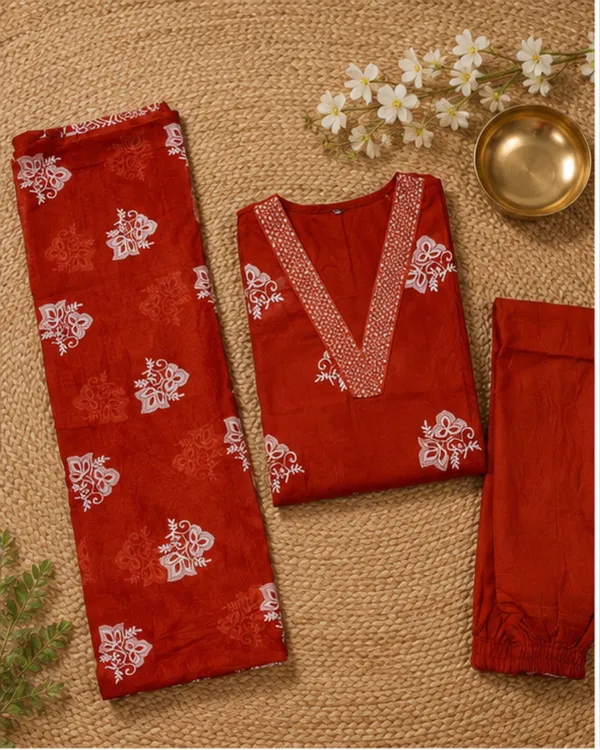 Rust_cotton_Printed_Kurta_Set_With_Dupatta_For_Women
